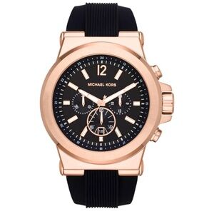 Michael Kors Rose Gold and Black Silicone Strap Chronograph Watch